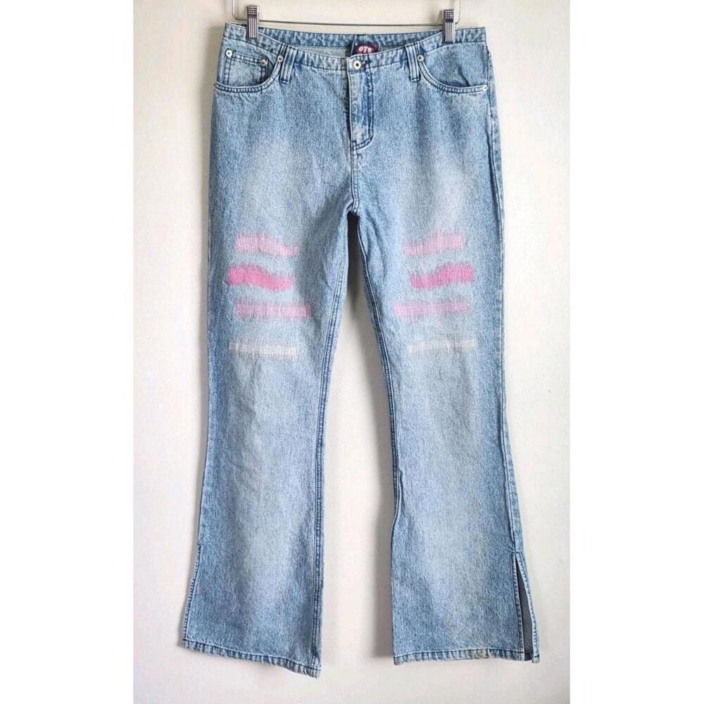 Vintage Y2k Jeans OTB patch Pink 9/ 10 Flare Slits One Tough Babe Low Rise